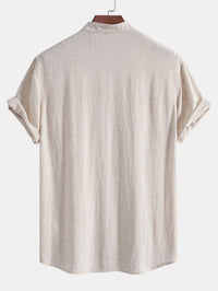 V Neck Linen Rayon Blend Shirt & Straight Leg Linen Pants
